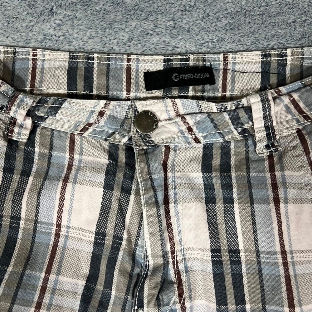 Fried Denim Mens Plaid Cargo Shorts Blue Grey‎ White Cotton 34 Utility G-Unit - Picture 2 of 16